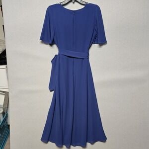 Lauren Ralph Lauren Dress Womens 4 Blue A-Line Belted Midi Short Sleeve New Tags